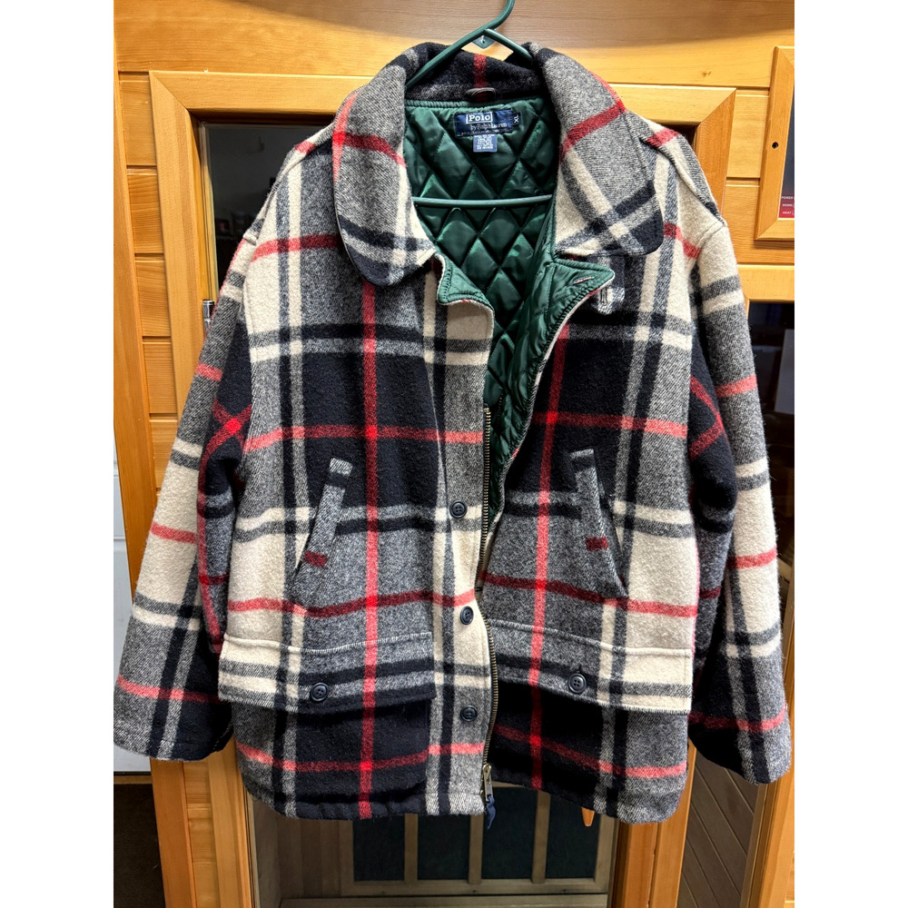 VINTAGE RALPH LAUREN Men's Size XL Wool Coat Jacket RARE Plaid Check ICONIC